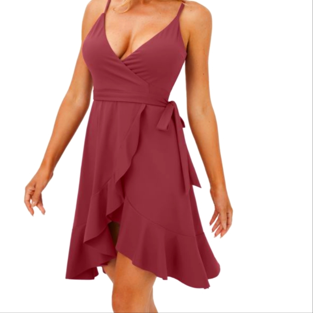 Halara softlyzero V Neck Adjustable Strap Ruffle Hem Crossover Dress
